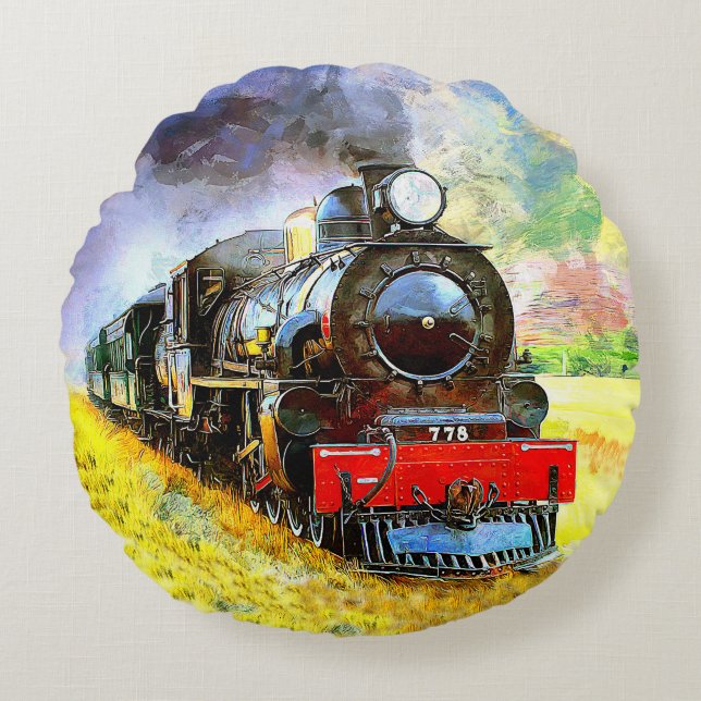 Steam Train Engine Locomotive 778   Round Pillow (Front)