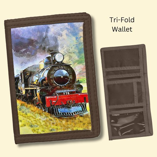 Steam Train Engine Locomotive 778 Trifold Wallet