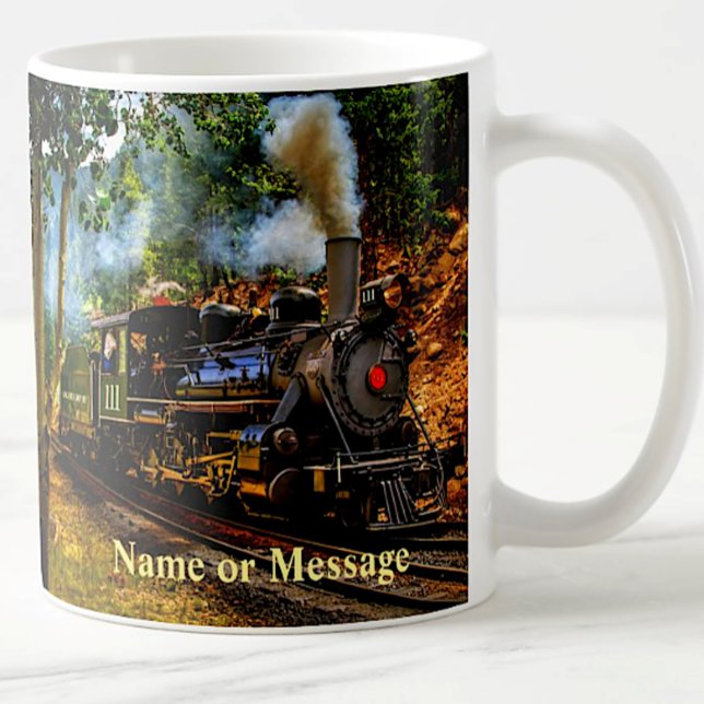 Steam Train Engine Locomotive in Forest Add Name Coffee Mug (Creator Uploaded)