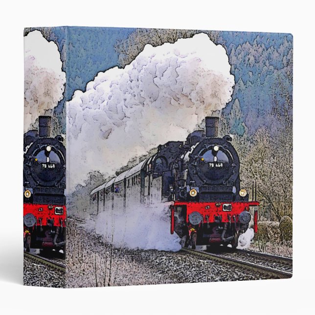 Steam Train Engine Locomotive in Snow Railroad 3 R 3 Ring Binder (Front/Spine)