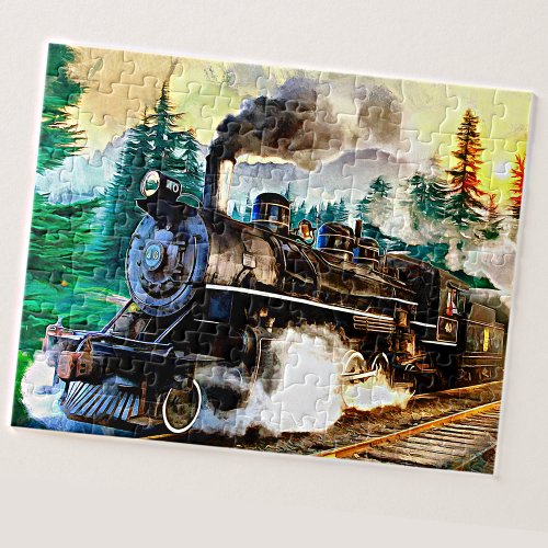 Steam Train Engine Locomotive Painting Railroad    Jigsaw Puzzle