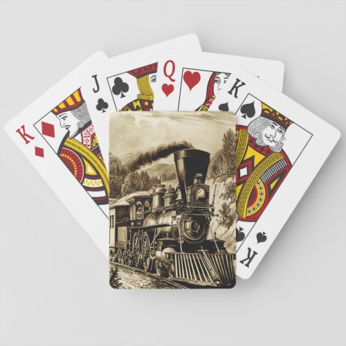 Steam Train Engine Locomotive Railroad Sepia Playing Cards