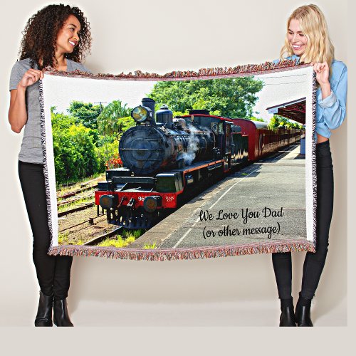 Steam Train Engine Locomotive The Station Add Name Throw Blanket