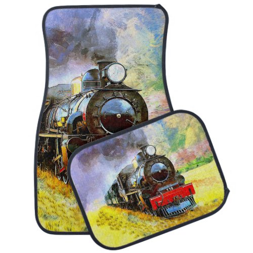 Steam Train Engine Painting Railroad Railway  Car Floor Mat