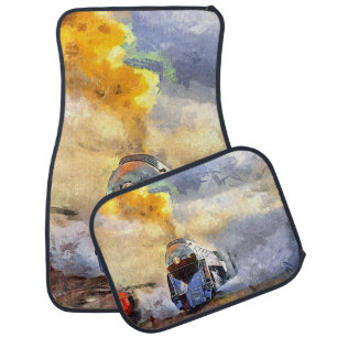 Steam Train Engine Painting Railroad Railway  Car  Floor Mat