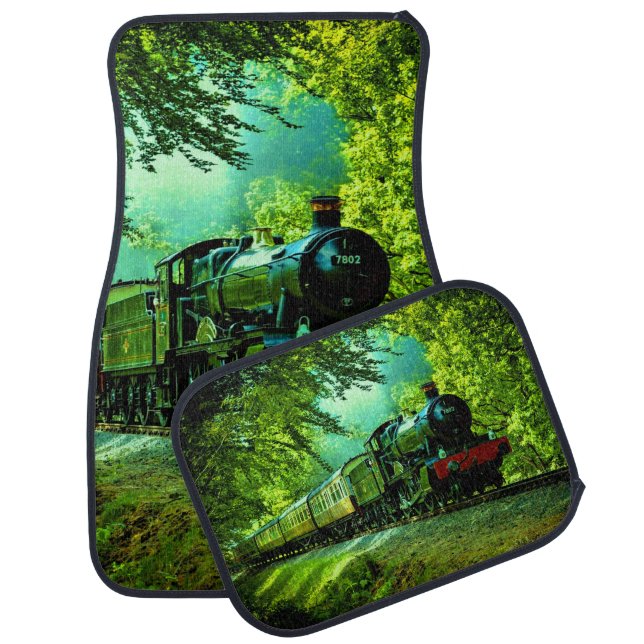Steam Train Engine Painting Railroad Railway  Car  Floor Mat (Set)
