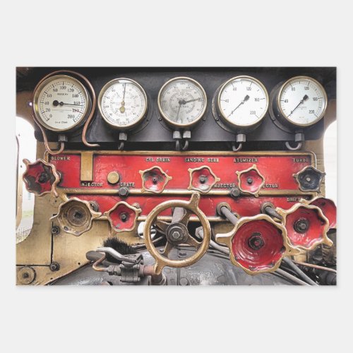 STEAM TRAIN GAUGES WRAPPING PAPER SHEETS