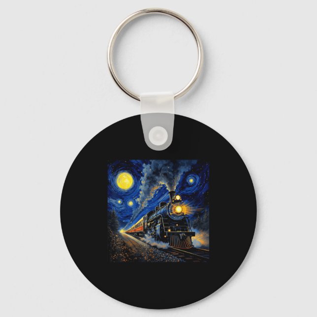 Steam Train Graphic For Men Boys Locomotive  Keychain (Front)