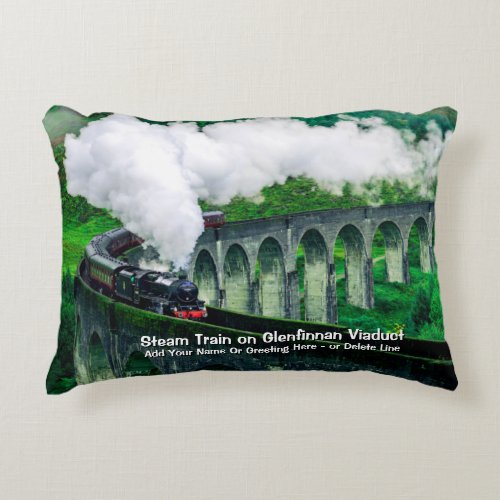 Steam Train in Glenfinnan Viaduct _ Add Name       Accent Pillow