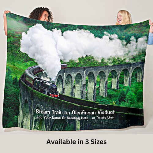 Steam Train in Glenfinnan Viaduct _ Add Name Text Fleece Blanket