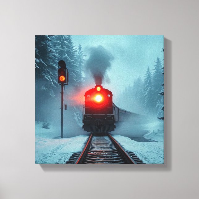 "Steam Train in Snowy Winter Forest" Canvas Print (Front)
