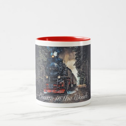 Steam Train In The Woods painting  Two_Tone Coffee Mug