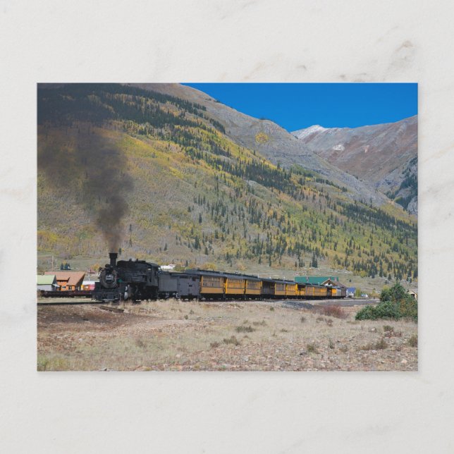 Steam train leaving town postcard (Front)