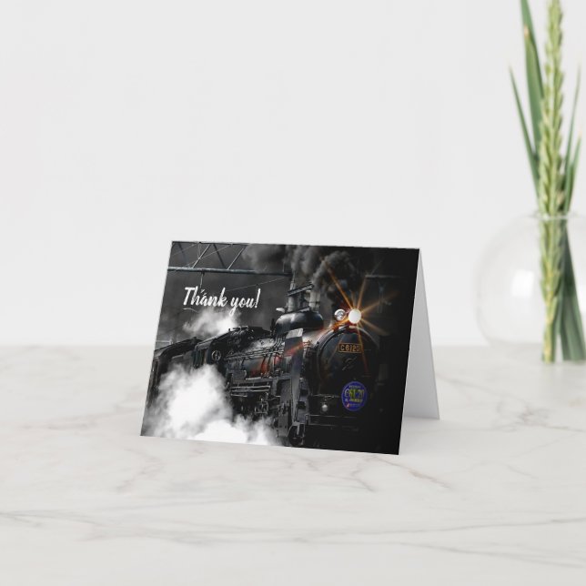 Steam Train Letterpress Thank You Card (Front)