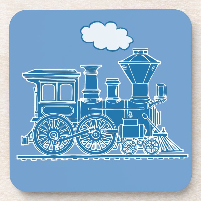 Steam Train loco blue graphic art coaster 6 set (Front)