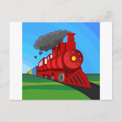 Steam Train Locomotive Cartoon Postcard