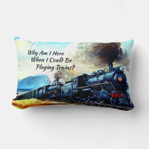 Steam Train Locomotive Engines with Text  Lumbar Pillow