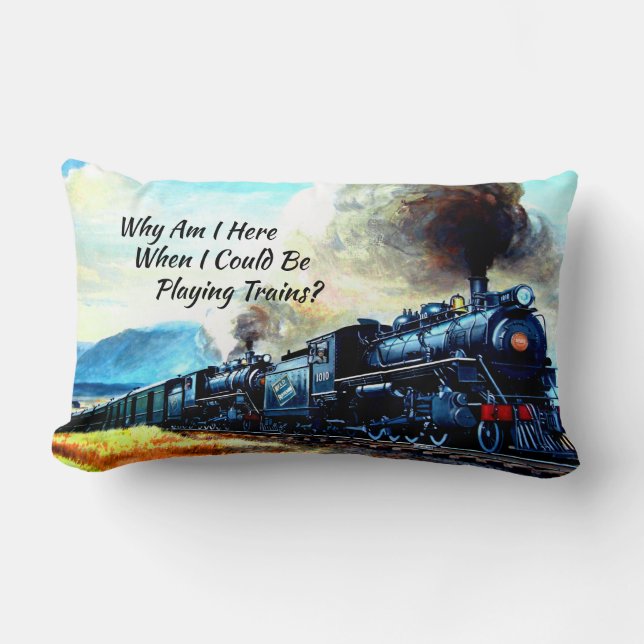 Steam Train Locomotive Engines with Text  Lumbar Pillow (Front)
