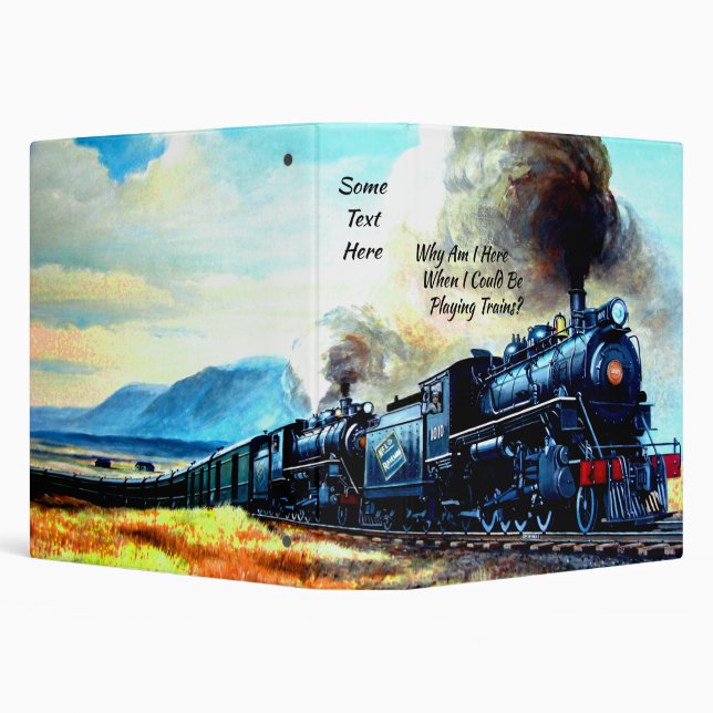 Steam Train Locomotive Engines with Your Text 3 Ring Binder (Background)