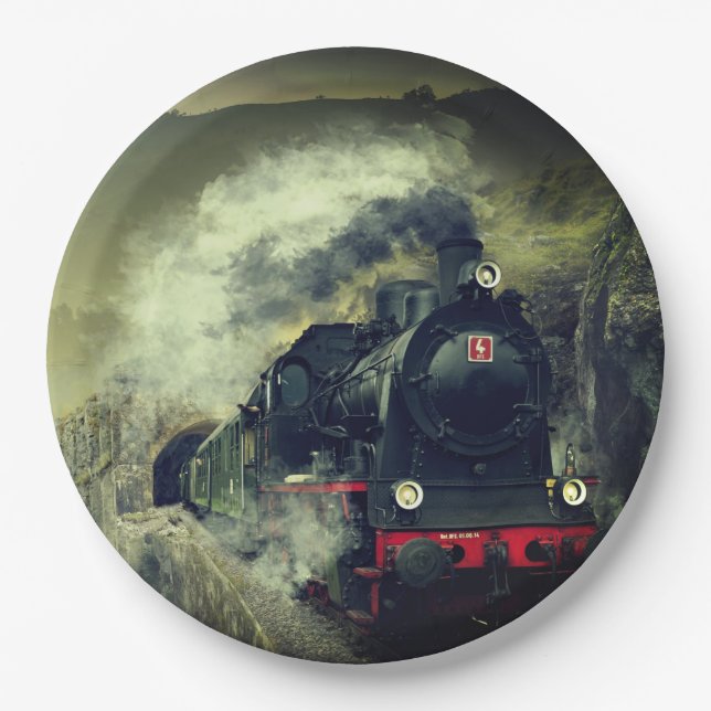 Steam Train Locomotive  Paper Plates (Front)