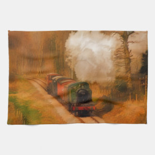 Steam Train Locomotive Railway Enthusiast Art Kitchen Towel
