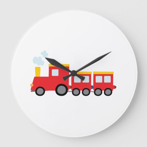 Steam Train Locomotive Red for Kids Boys Large Clock