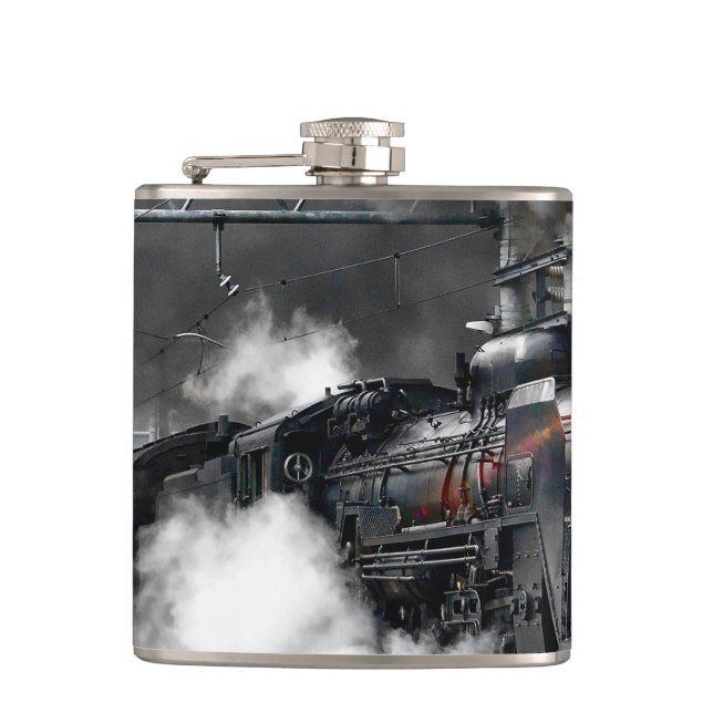 Steam Train Locomotive Transportation Night Flask (Front)