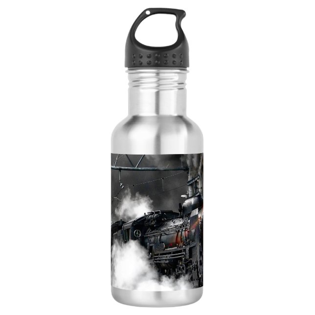 Steam Train Locomotive Transportation Night Water Bottle (Front)