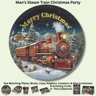 Steam Train Man's Christmas Party 9" Paper Plates