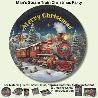 Steam Train Man's Christmas Party 9" Paper Plates