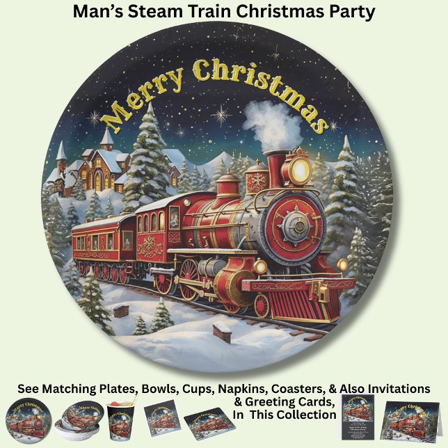 Steam Train Man's Christmas Party 9" Paper Plates (Creator Uploaded)