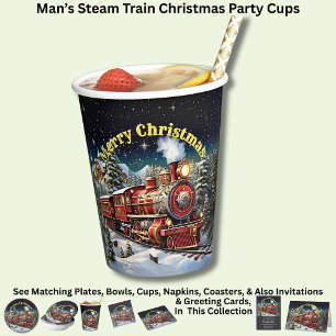 Steam Train Man's Christmas Party Paper Cups