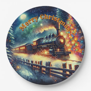 Steam Train Man's Christmas Party Paper Plates