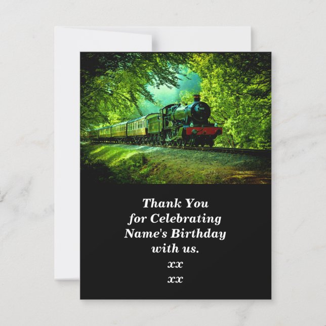 Steam Train Man's Men's Birthday Party  Thank You Card (Front)