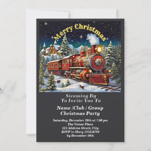 Steam Train Men's Christmas Party Invitation