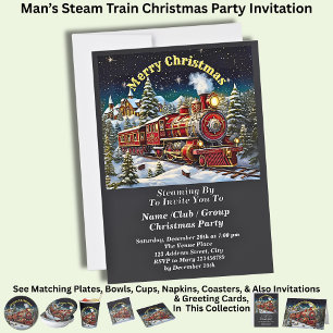 Steam Train Men's Christmas Party Invitation