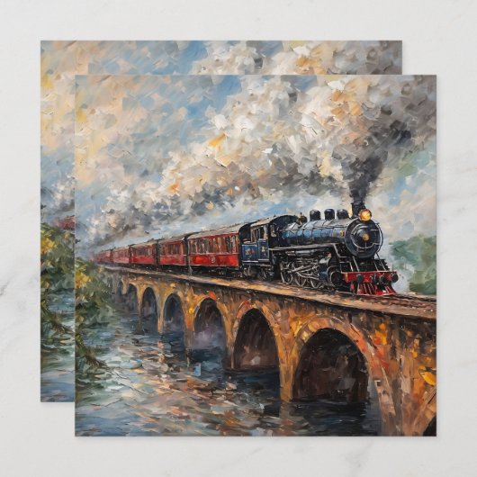 Steam Train on a Bridge - Oil Painting (Front/Back)