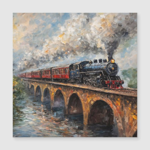 Steam Train on a Bridge - Oil Painting