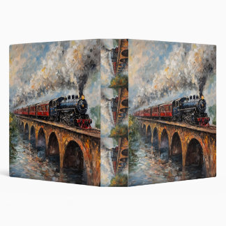 Steam Train on a Bridge - Oil Painting 3 Ring Binder