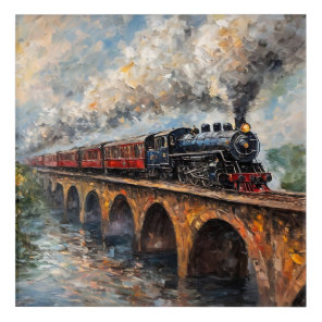 Steam Train on a Bridge - Oil Painting Acrylic Print