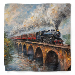 Steam Train on a Bridge - Oil Painting Bandana