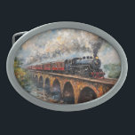 Steam Train on a Bridge - Oil Painting Belt Buckle<br><div class="desc">Artwork by Brady Arnold</div>