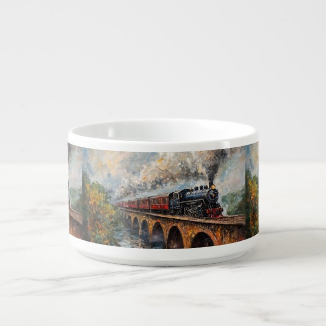 Steam Train on a Bridge - Oil Painting Bowl (Center)