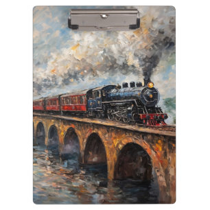 Steam Train on a Bridge - Oil Painting Clipboard