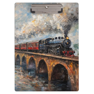 Steam Train on a Bridge - Oil Painting Clipboard