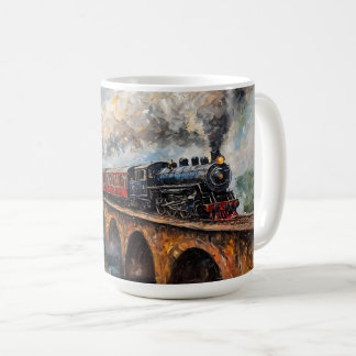 Steam Train on a Bridge - Oil Painting Coffee Mug