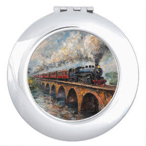 Steam Train on a Bridge - Oil Painting Compact Mirror