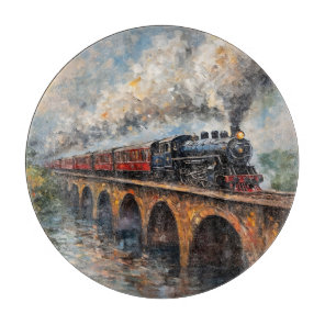 Steam Train on a Bridge - Oil Painting Cutting Board