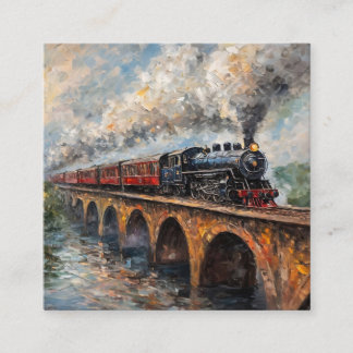 Steam Train on a Bridge - Oil Painting Enclosure Card