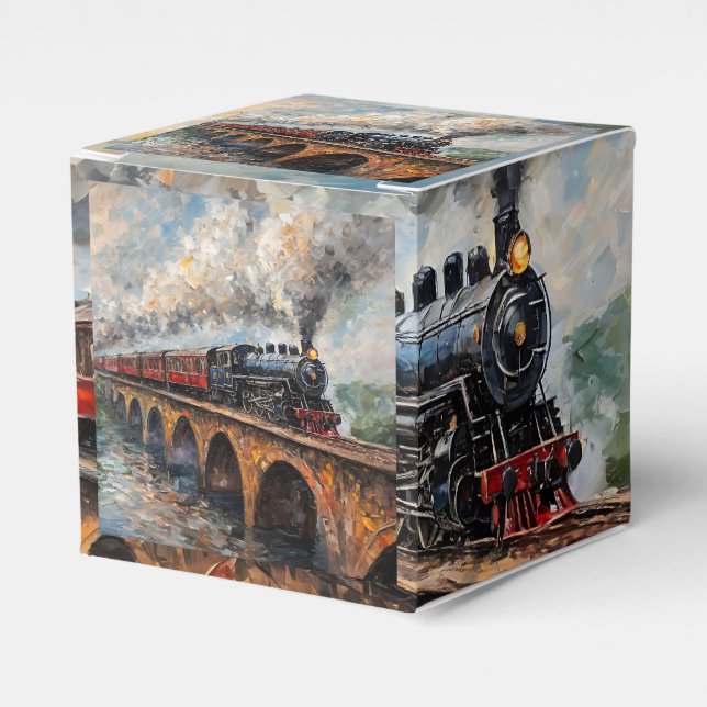 Steam Train on a Bridge - Oil Painting Favor Boxes (Front Side)